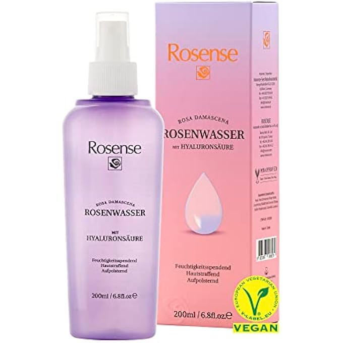 Rosense ROSE WATER SPRAY WITH HYALURONIC ACID - MOISTURISING FACE WASH SPRAY FOR FACIAL CLEANSING FACE CARE VEGAN 100% NATURAL - 200 ML - Image 1